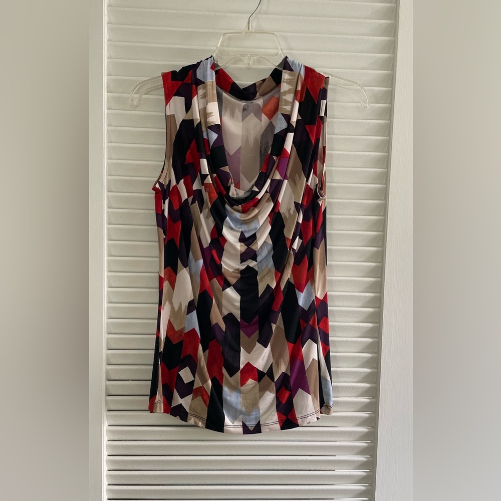 Worthington Red and Black Draped Sleeveless Blouse